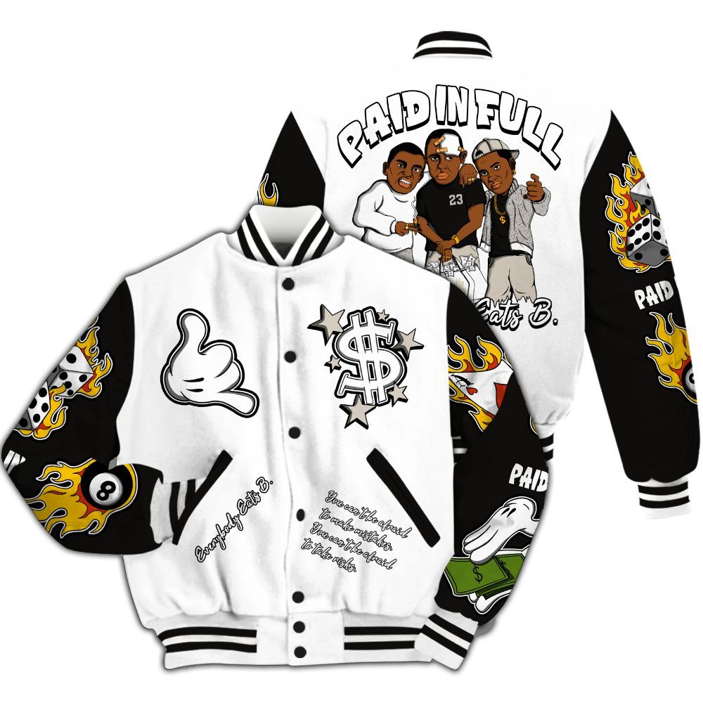 Varsity Jacket To Match Retro Reverse Metallic 5s - Funny Everybody Paid In Full Graphic All Over Print
