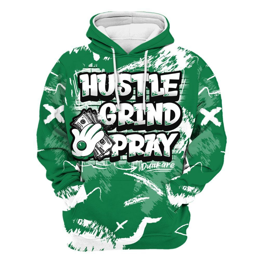 Hoodie To Match Pine Green 13s - Hustle Grind Pray Retro All Over Print