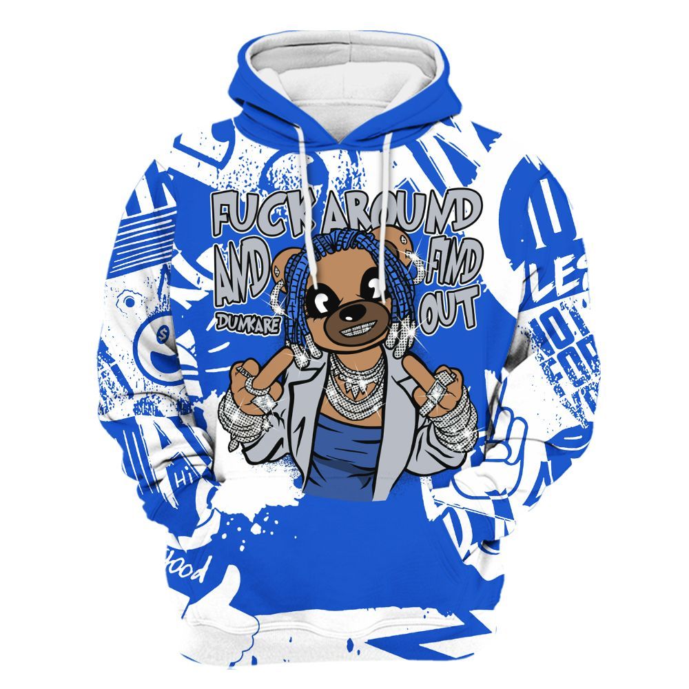 Hoodie To Match Air Foamposite One Royal - F#ck Around Bear Bear Monogram Graffiti All Over Print