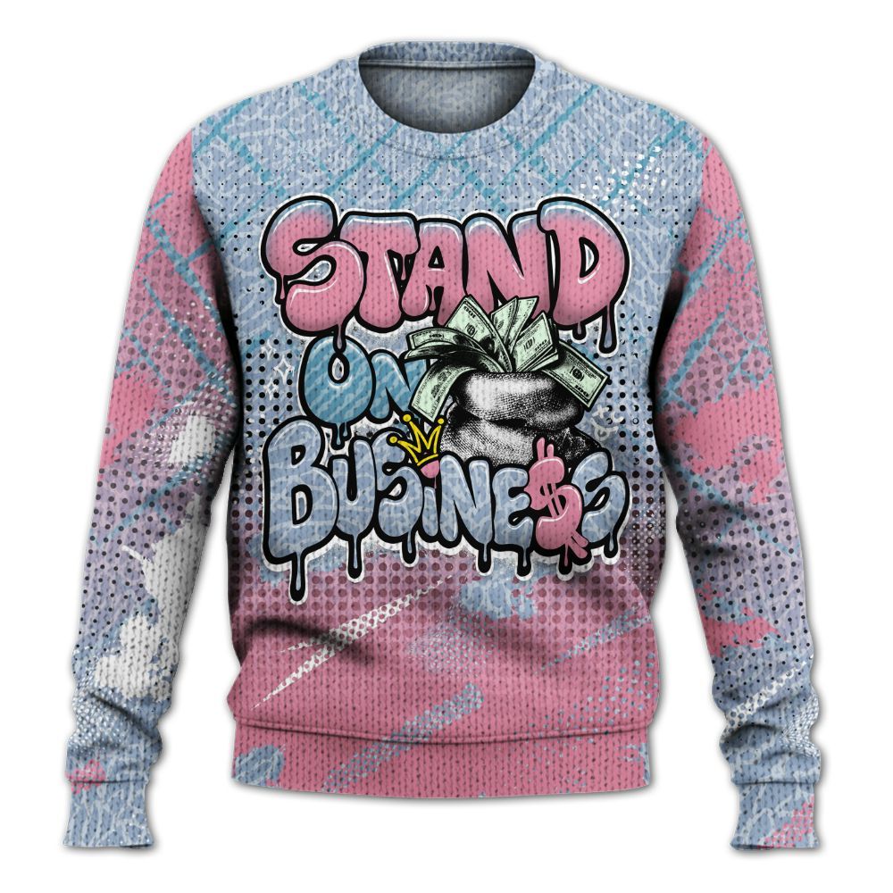 Sweater To Match Denim Pink Glow 3s - Halftone Stand Business Dripping Graphic