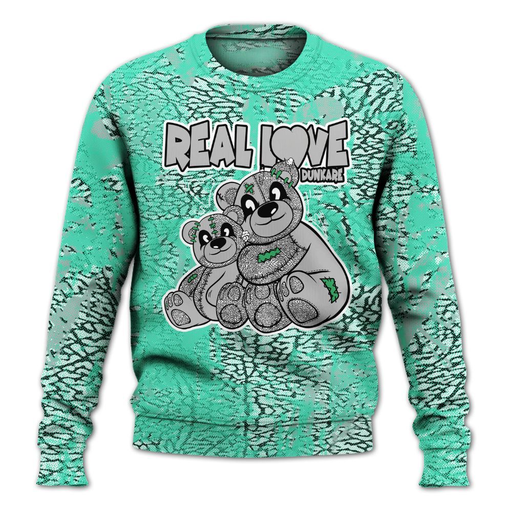 Sweatshirt To Match Black Green Glow 3s - Sincere Fondness Bear All Over Print