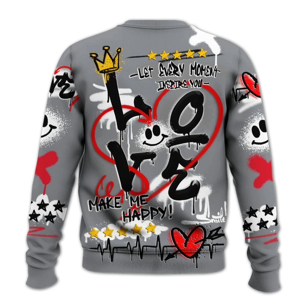 Sweatshirt To Match Black Cement 3s - Happy Love Beats Graffiti Streetwear All Over Print