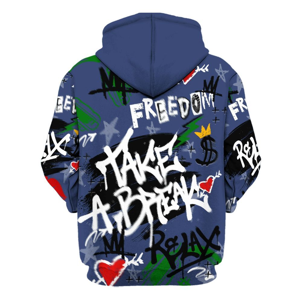 Hoodie To Match Midnight Navy 13s - Take Break Freedom Graffiti Streetwear All Over Print