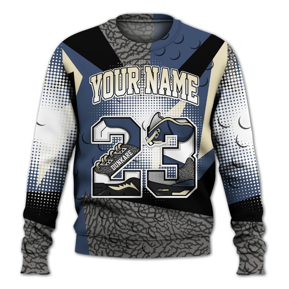 Sweatshirt To Match Diffused Blue 3s - Poly Custom Name Number 23 5s All Over Print