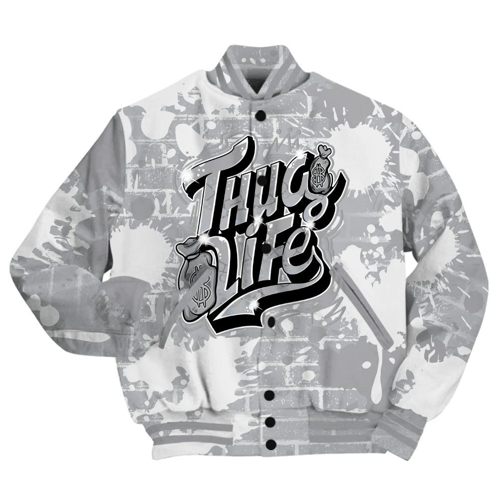 Varsity Jacket To Match Low OG Wolf Grey 1s Shirt - Free Thug Living Graphic Brick Art All Over Print