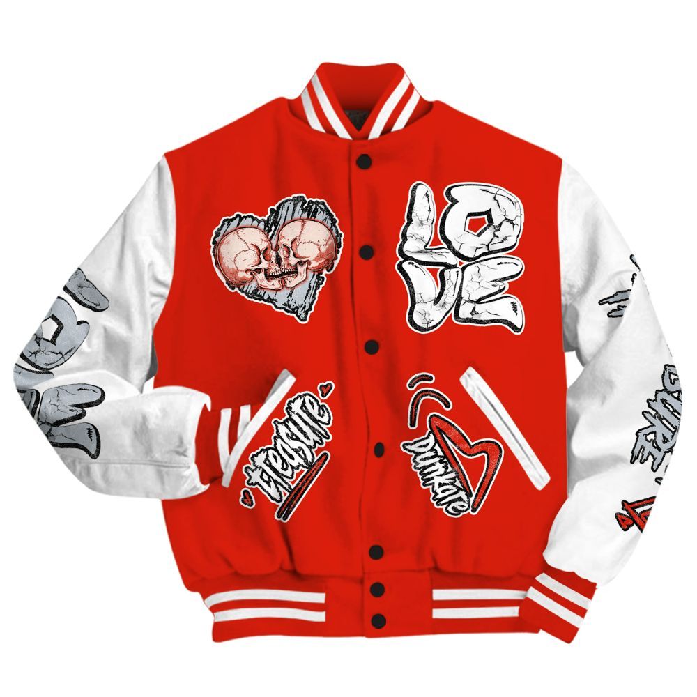 Varsity Jacket To Match Retro Cherry 11s - Skull Love All Over Print