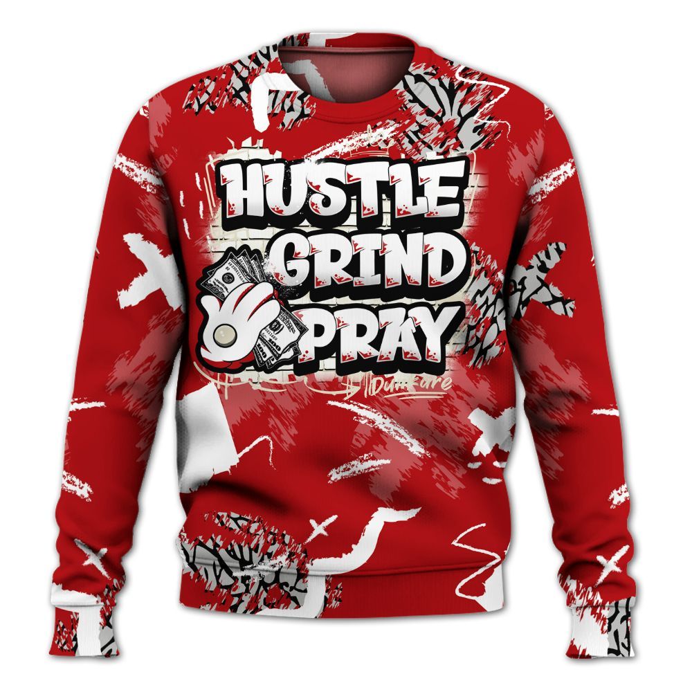 Sweatshirt To Match Cement Grey 3s - Hustle Grind Pray Retro All Over Print