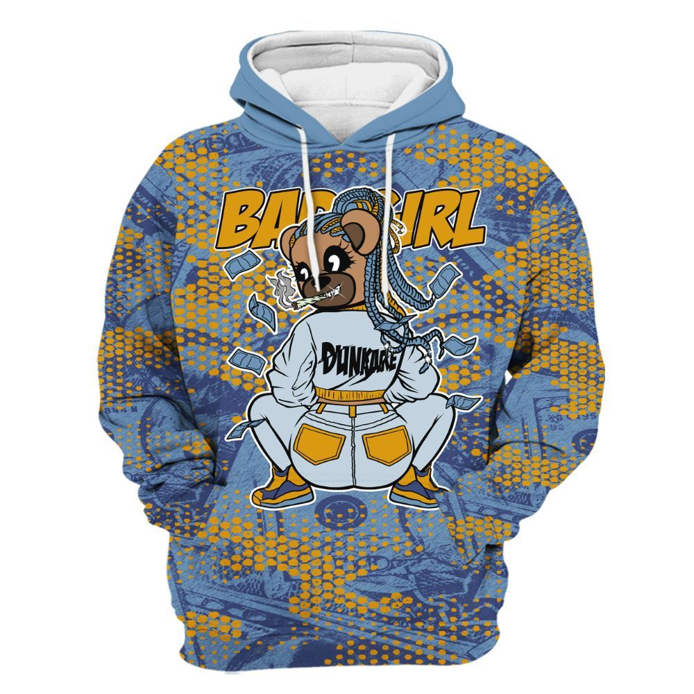 Hoodie To Match High OG First In Flight 1s - Rebellious Girl Bear Banknotes Art All Over Print