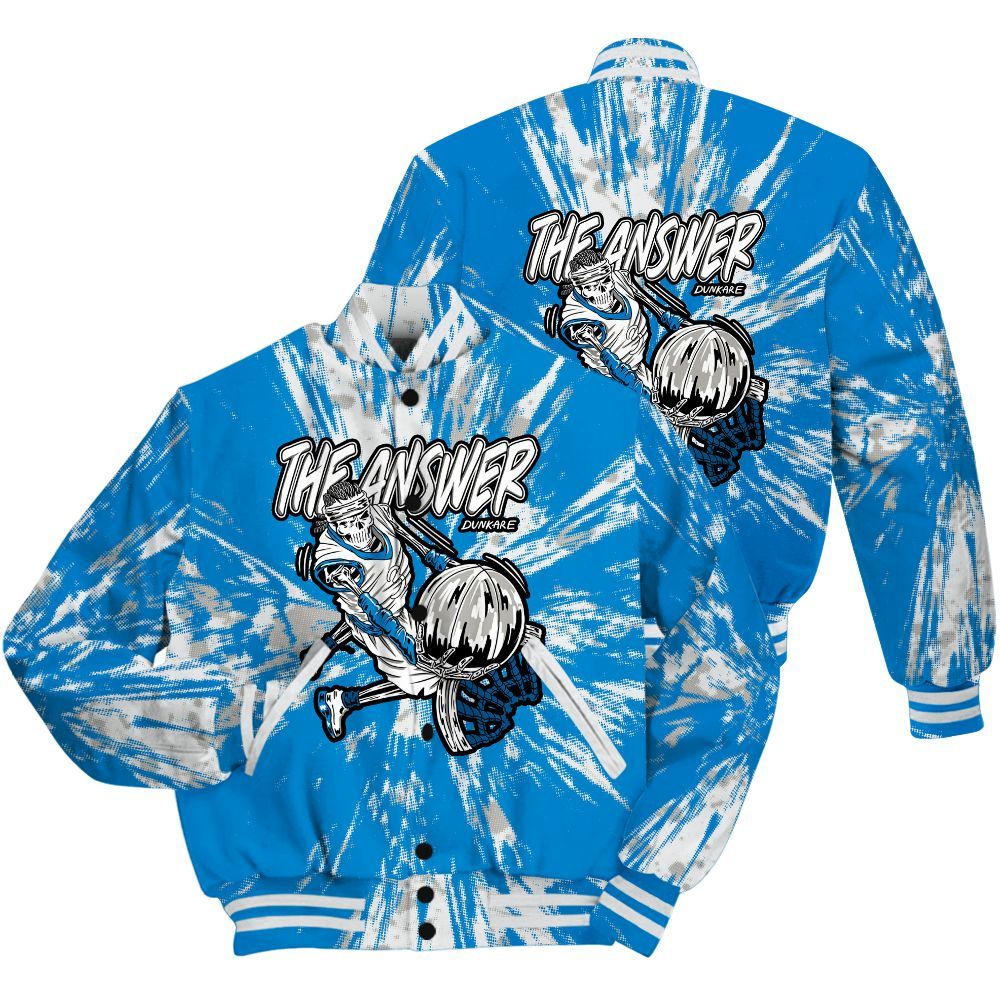 Varsity Jacket To Match Industrial Blue 4s Shirt - The Answer Skeleton Luxury All Over Print