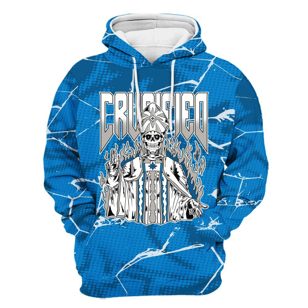 Hoodie To Match Military Blue 4s - Crucified Skeleton Crack All Over Print