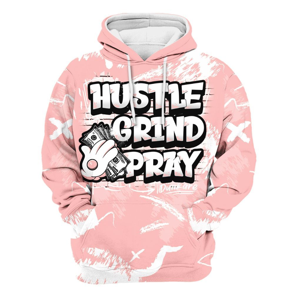 Hoodie To Match Low Legend Pink 11s - Hustle Grind Pray Retro All Over Print