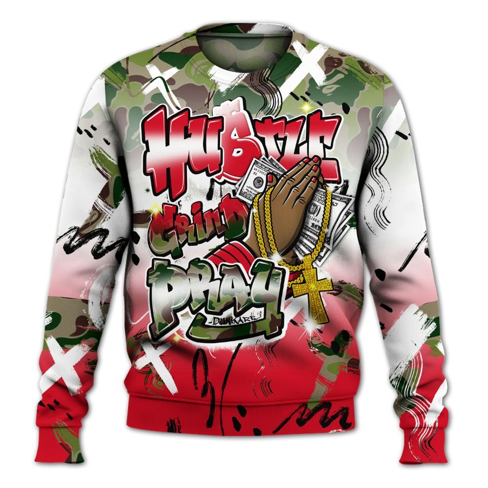 Sweatshirt To Match Air Max 90 Duck Camo Red - Money Hustle Grind Pray All Over Print
