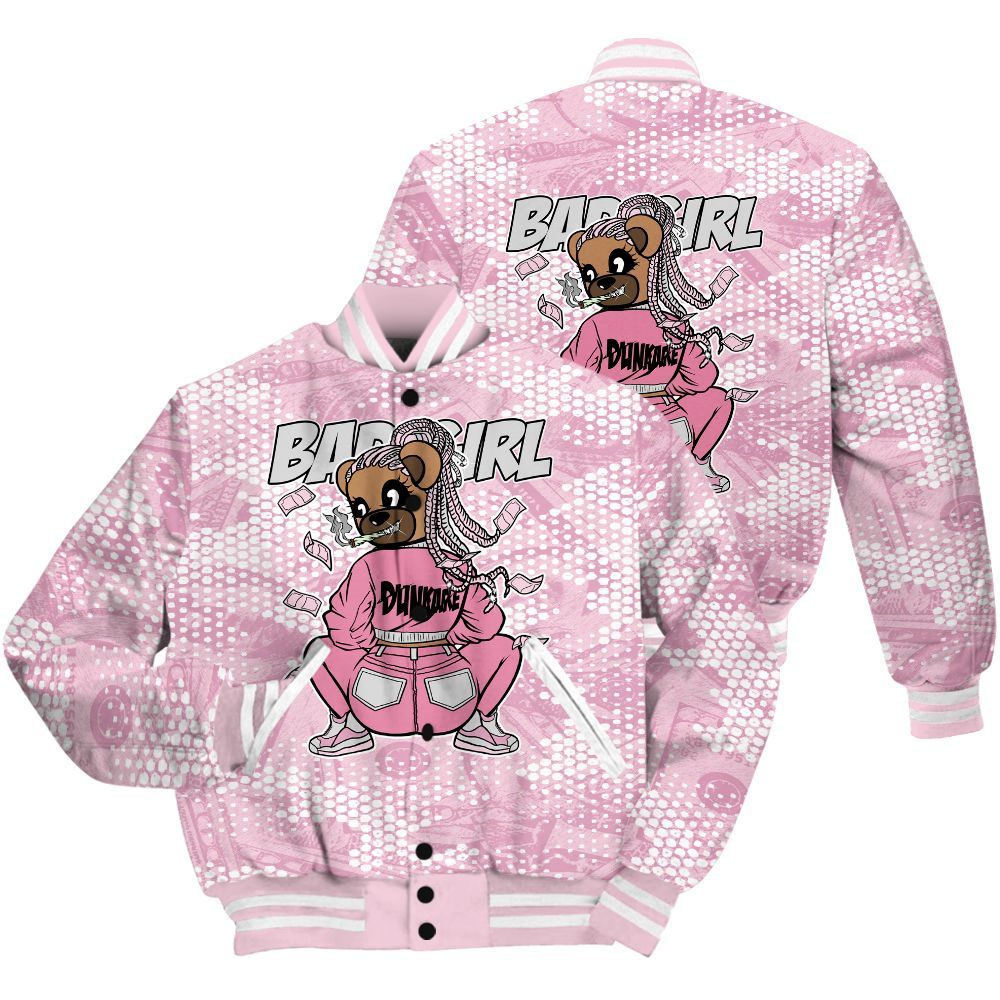 Varsity Jacket To Match Orchid 4s Shirt - Rebellious Girl Bear Banknotes Art All Over Print