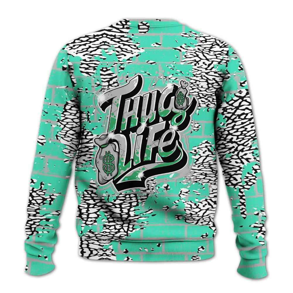 Sweatshirt To Match Black Green Glow 3s - Free Thug Living Graphic Brick Art All Over Print