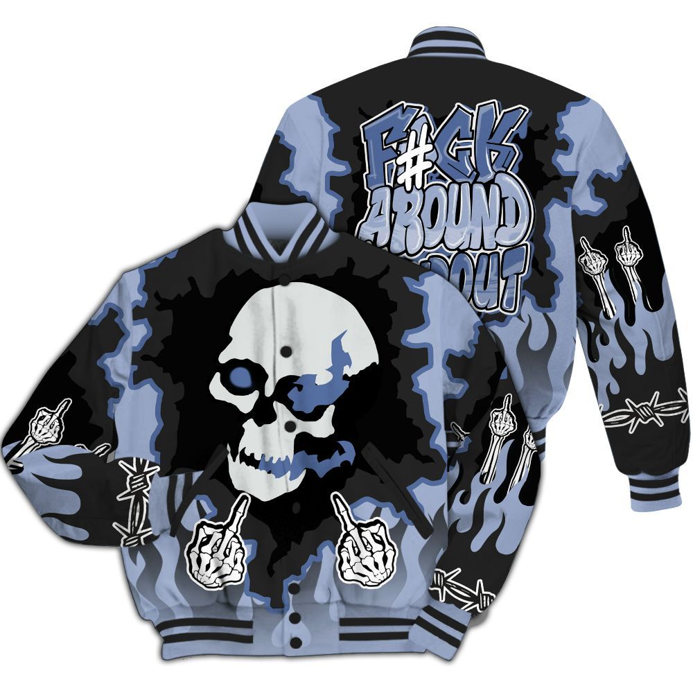 Varsity Jacket To Match Black Metallic 5s - F Around Find Out Graphic Trapped All Over Print