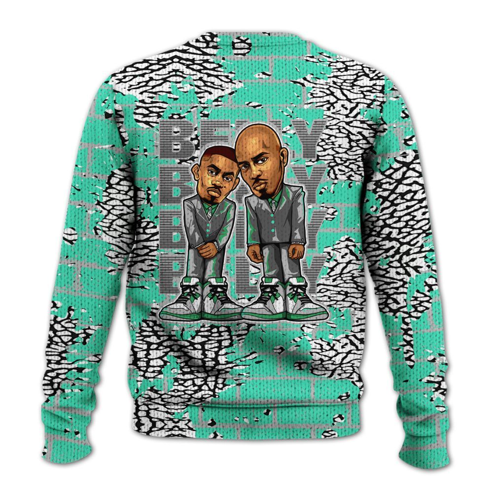 Knitted Sweater To Match Black Green Glow 3s - Belly Sneakers Graphic Halloween