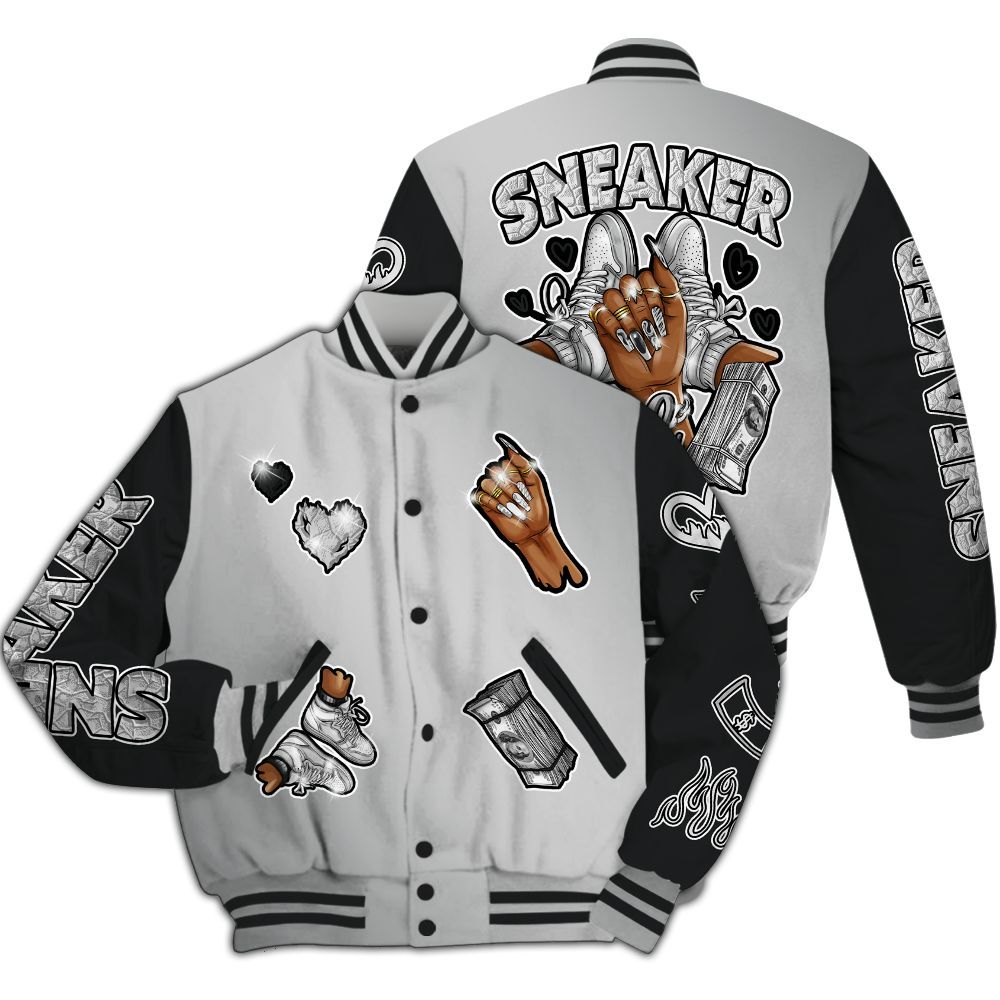 Varsity Jacket To Match Metallic Silver 14s - Sneakerz Girlz All Over Print