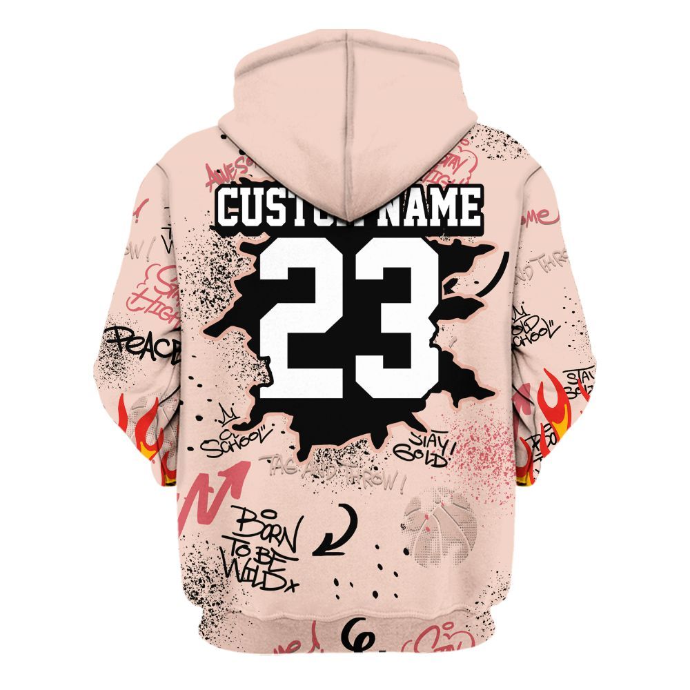 Hoodie To Match Washed Coral 2s Shirt - Number 23 Basketball Bear Custom Name All Over Print