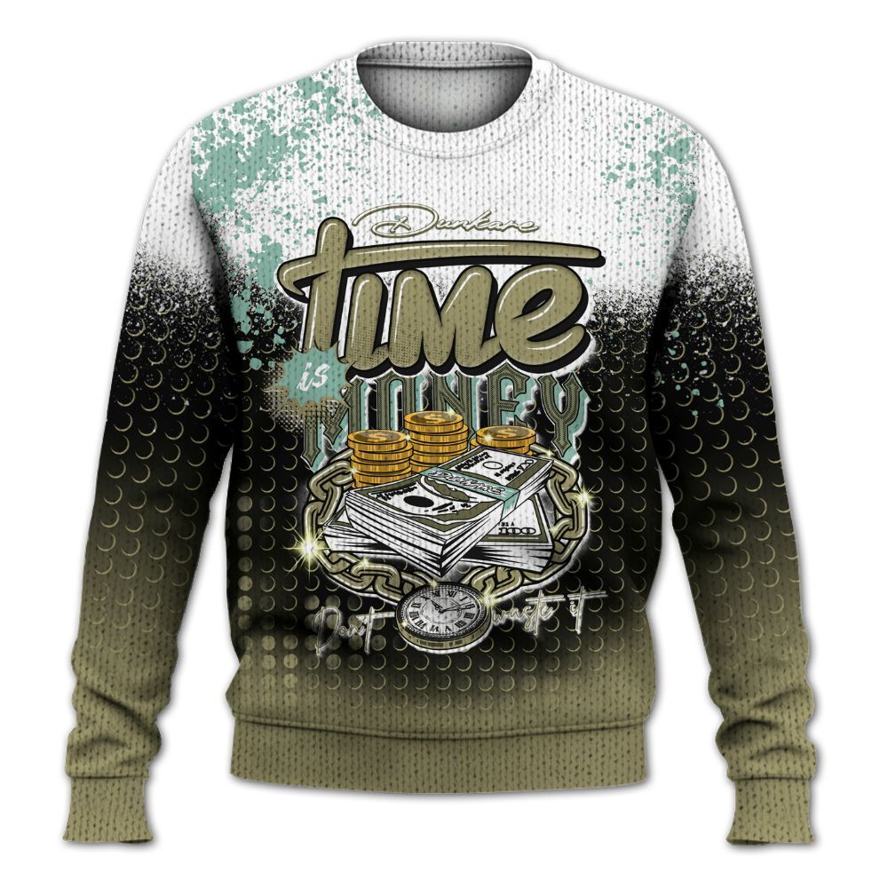 Knitted Sweater To Match Dunk Low Suede Olive Aura - Halftone Time Is Money