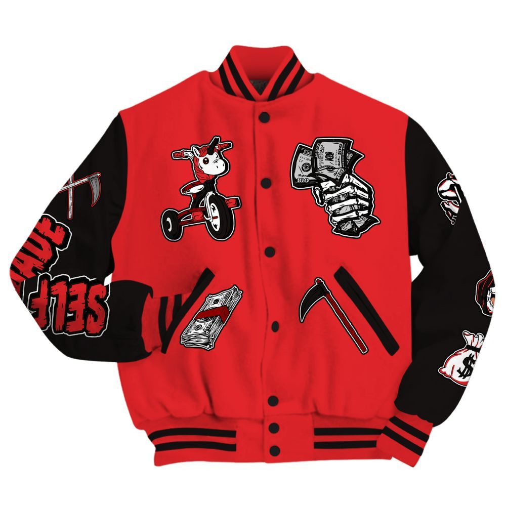 Varsity Jacket To Match Chile Red 9s - Self Make Skeleton All Over Print