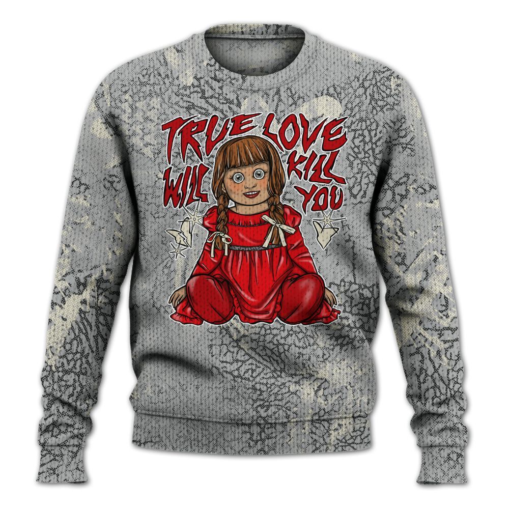 Knitted Sweater To Match Cement Grey 3s - Genuine Loves Bear Heart Grunge