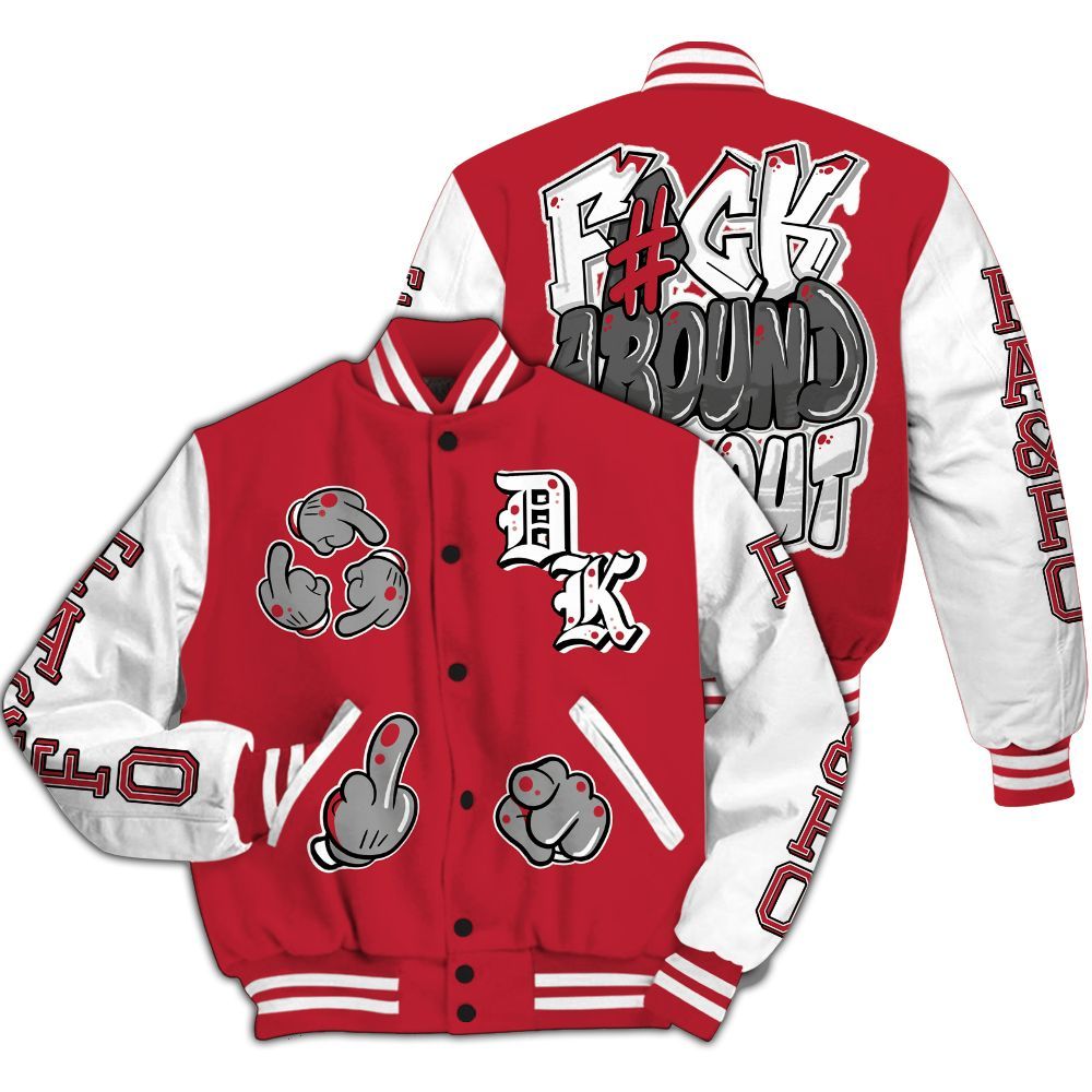 Varsity Jacket To Match Red Flint 13s - F Around Find Out Graphic All Over Print