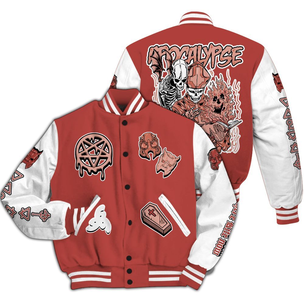 Varsity Jacket To Match Dune Red 13s - Apocalypse Skeleton All Over Print