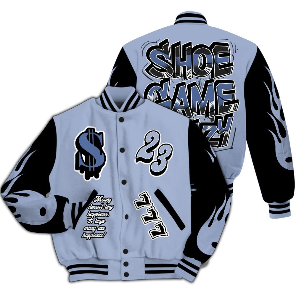 Varsity Jacket To Match Black Metallic 5s - Shoe Game Crazy Graphic All Over Print