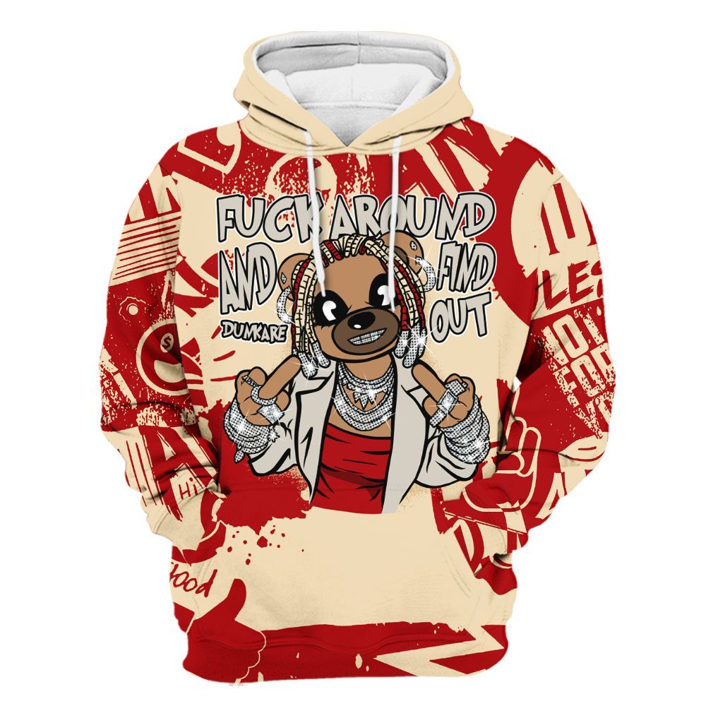 Hoodie To Match Dunk Low Strawberry Waffle - F#ck Around Bear Bear Monogram Graffiti All Over Print