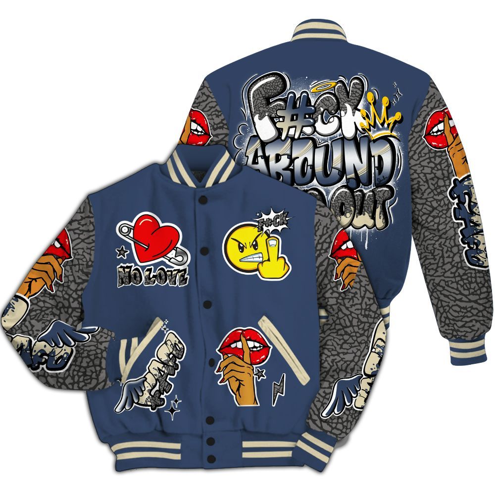 Varsity Jacket To Match Diffused Blue 3s - FK Around Find Out All Over Print