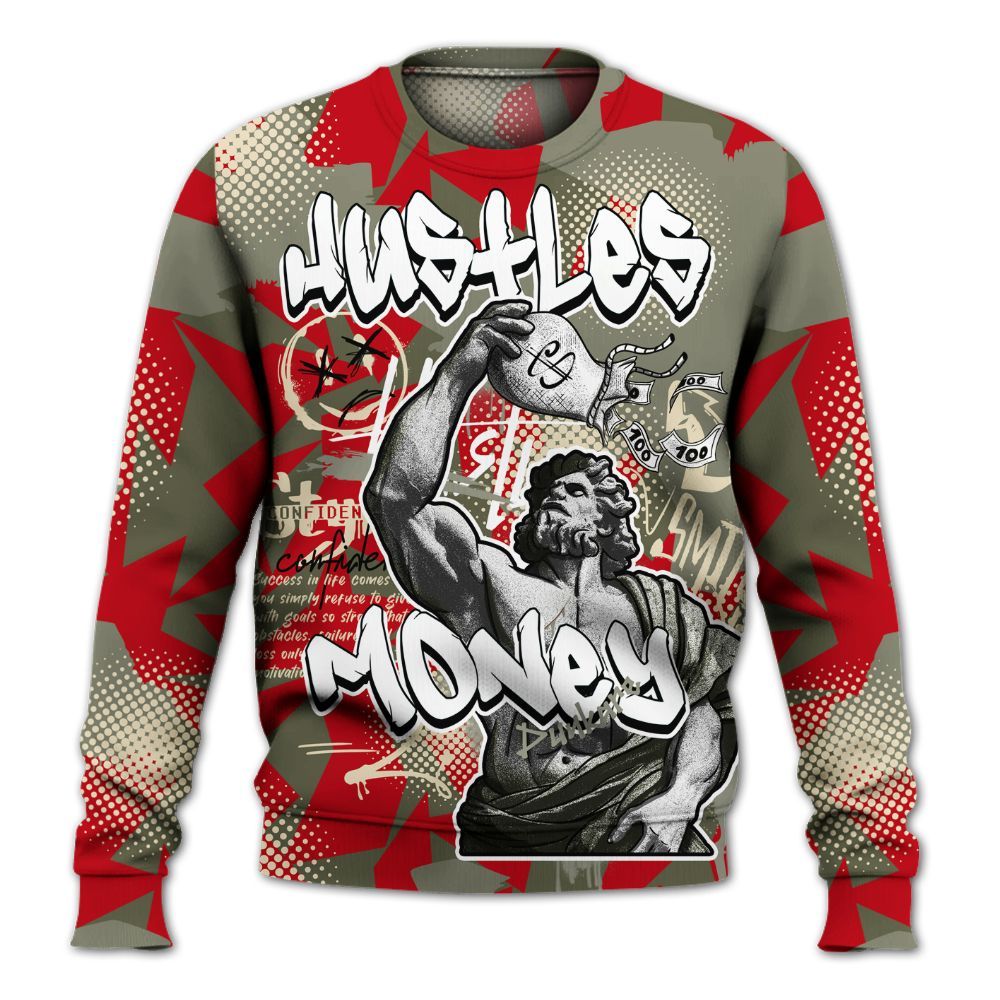 Sweatshirt To Match Low OG Medium Olive 1s - Huslte Money Retro All Over Print