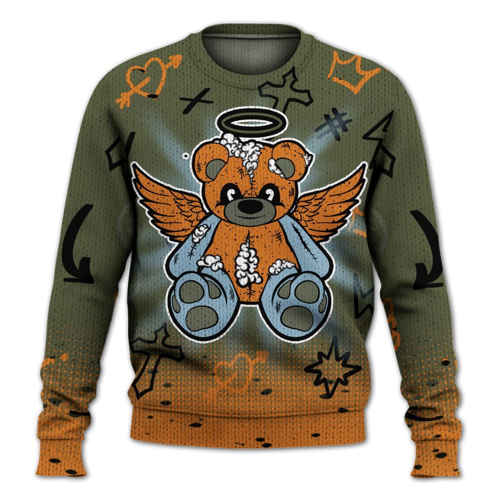 Knitted Sweater To Match Olive 5s - Gods Guides Me Bear Graphics