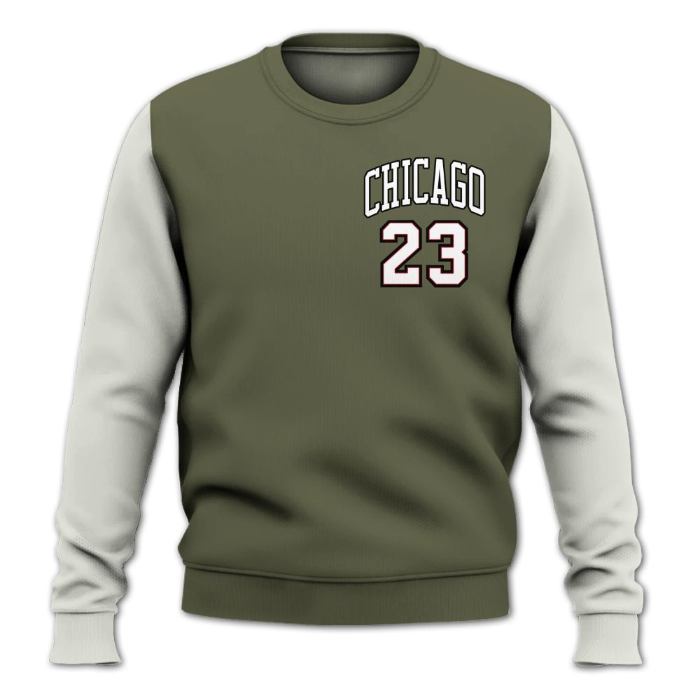 Sweatshirt To Match Low OG Medium Olive 1s - Custom Name Chicago 23 All Over Print