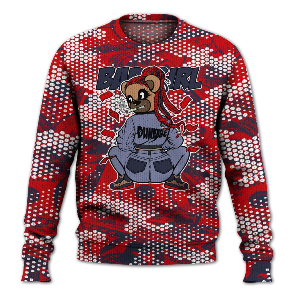 Knitted Sweater To Match Low OG Howard Bison 1s - Rebellious Girl Bear Banknotes Art