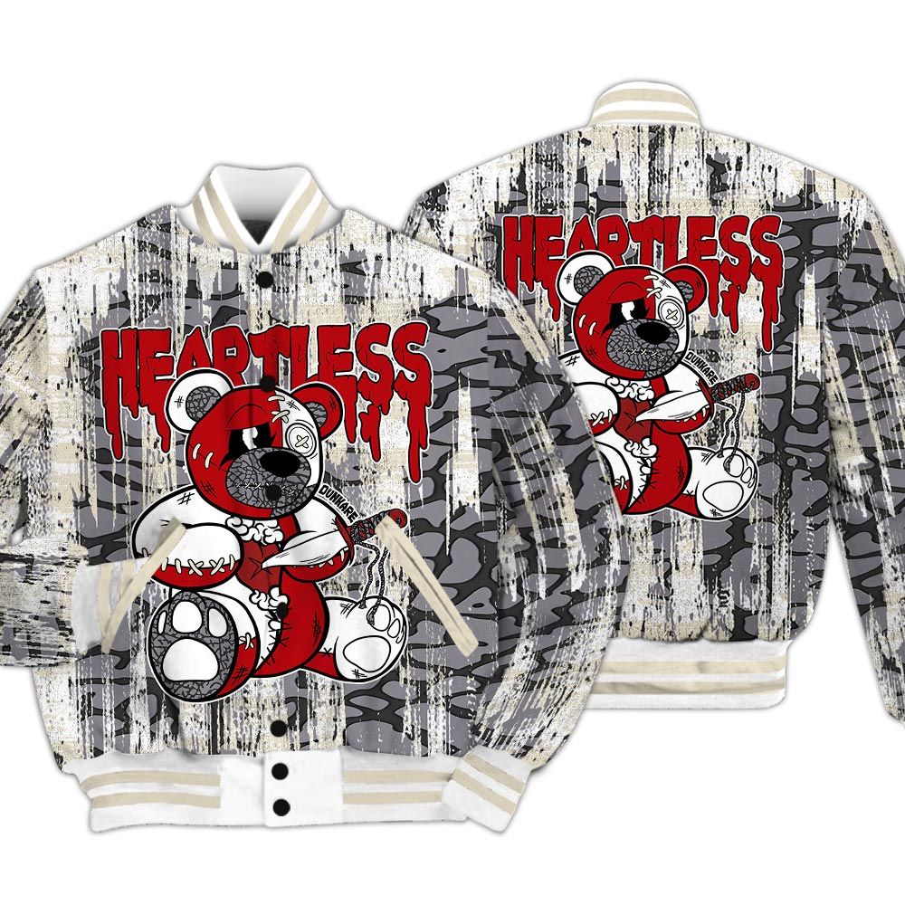 Varsity Jacket To Match Cement Grey 3s - Heartless Bear Glitch Art Varsity Jacket Unisex