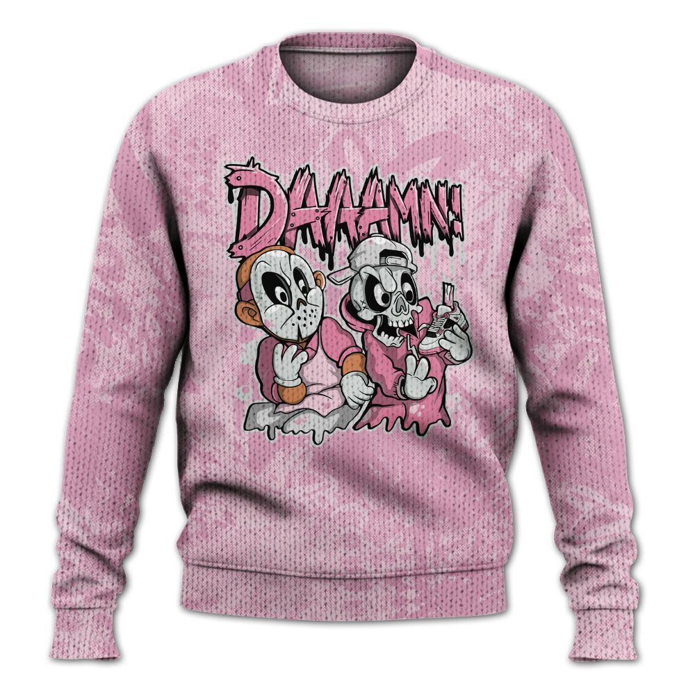 Knitted Sweater To Match Orchid 4s - Damn Shoe Graphic Heart Grunge