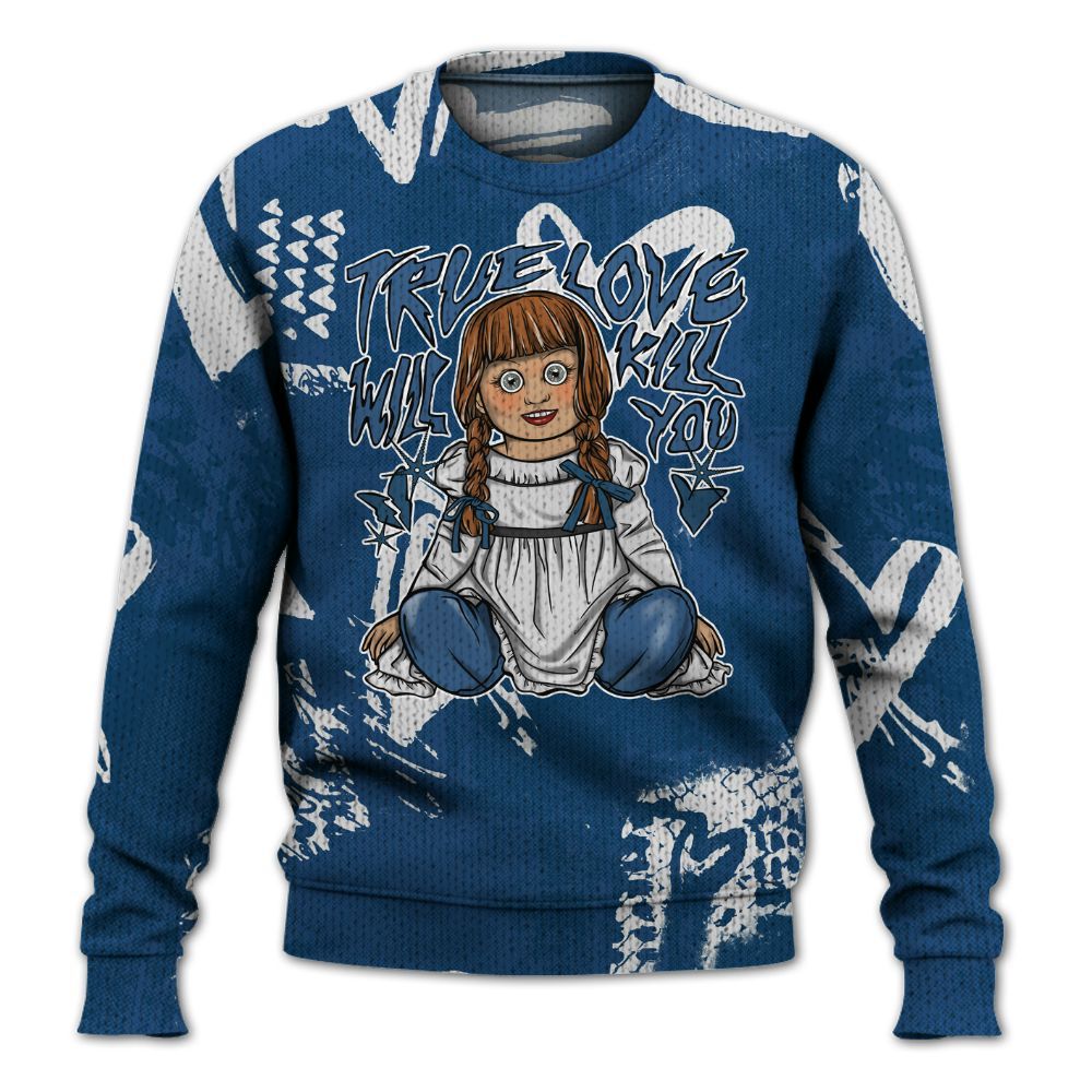 Knitted Sweater To Match High OG Midnight Navy 1s - Genuine Loves Bear Heart Grunge