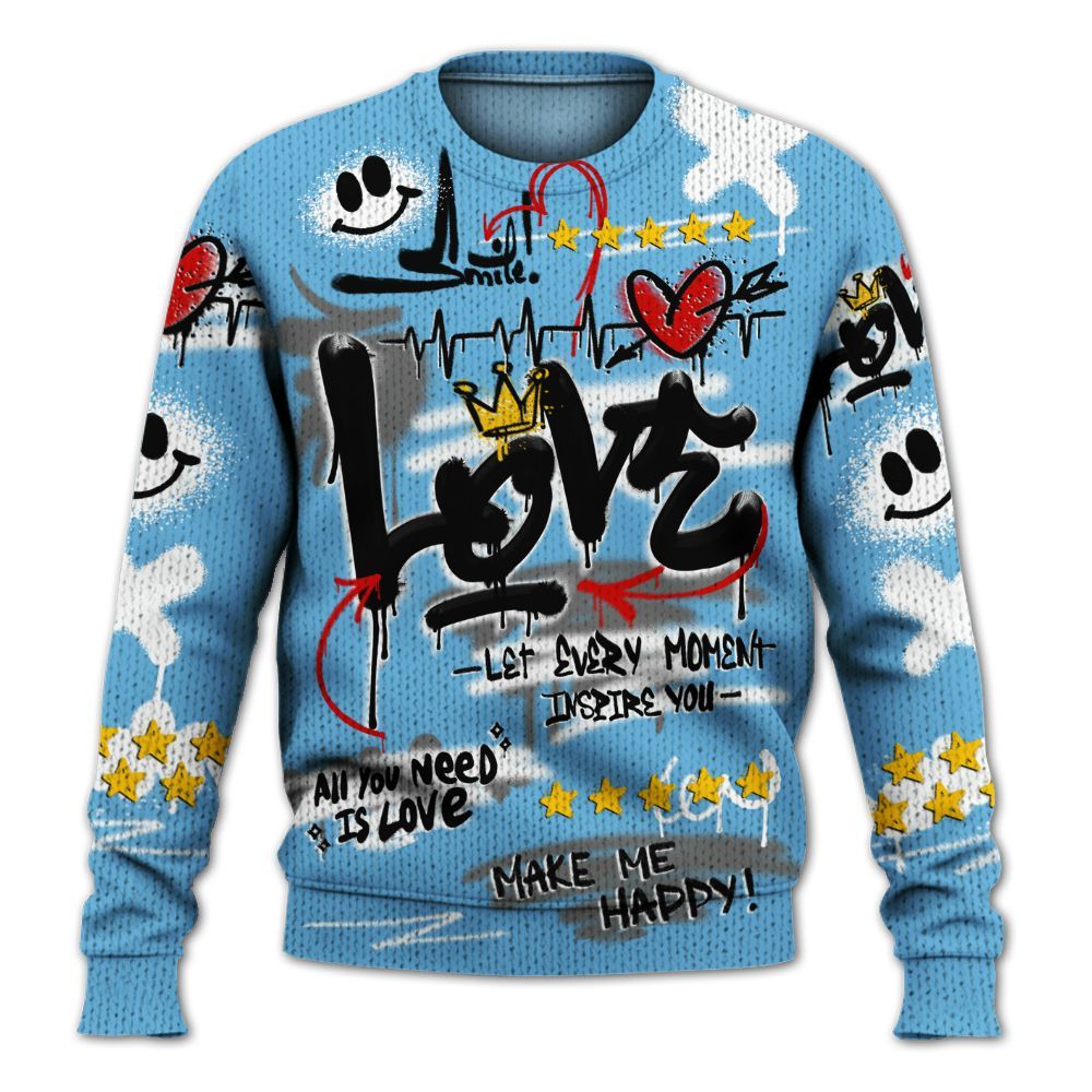Knitted Sweater To Match Melo 12s - Happy Love Beats Graffiti Streetwear