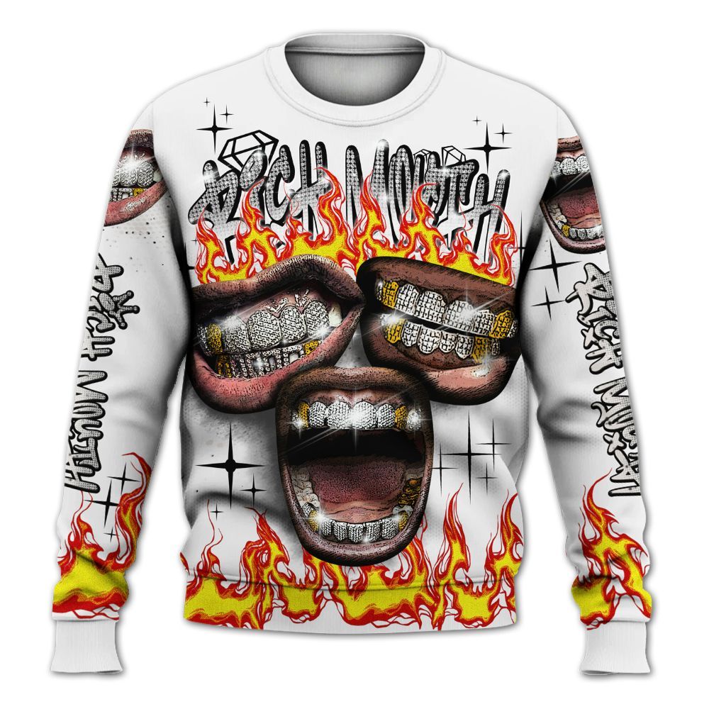 Sweatshirt To Match Retro Reverse Metallic 5s - Rich Mouth Fire Rap Retro 90s All Over Print