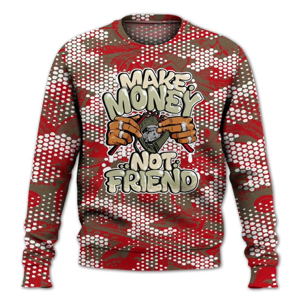 Sweatshirt To Match Low OG Medium Olive 1s - Make Moneys Not Friend Graphic Banknotes All Over Print