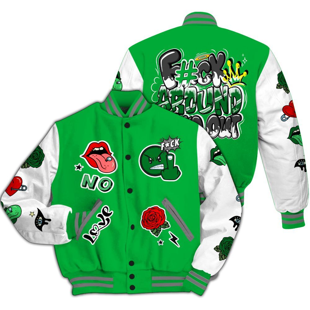 Varsity Jacket To Match Lucky Green 5s - FK Around Find Out All Over Print