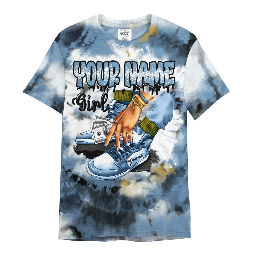 Shirt To Match High OG First In Flight 1s Varsity Jacket, Custom Name SNEAKER Girl Money Drip Tie Dye All Over Print