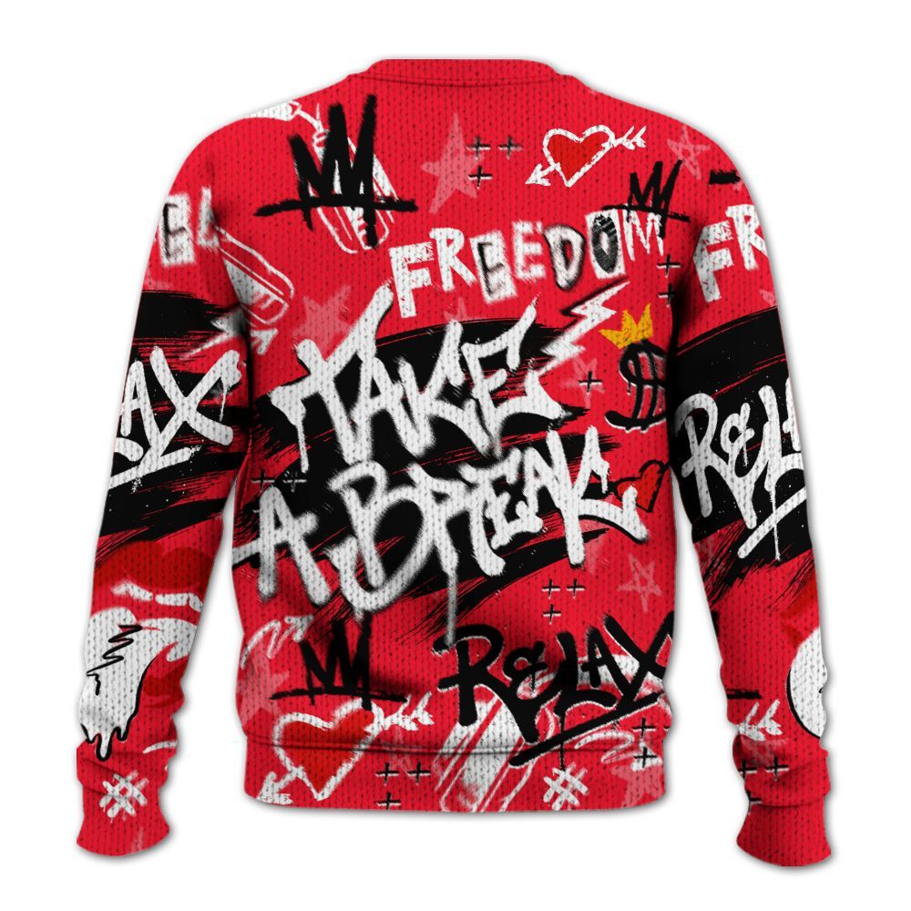 Knitted Sweater To Match KD 18 Air Bakin - Take Break Freedom Graffiti Streetwear
