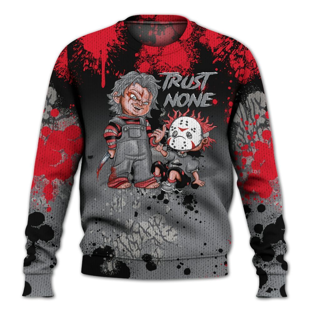 Knitted Sweater To Match Black Cement 3s - Trust No One Scary