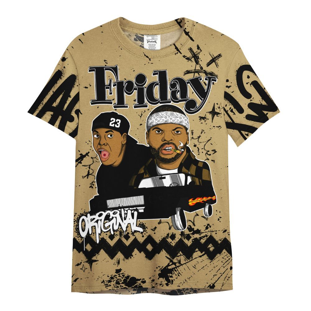 Shirt To Match High OG Black Metallic Gold 1s - Friday Sneaker Crayon All Over Print