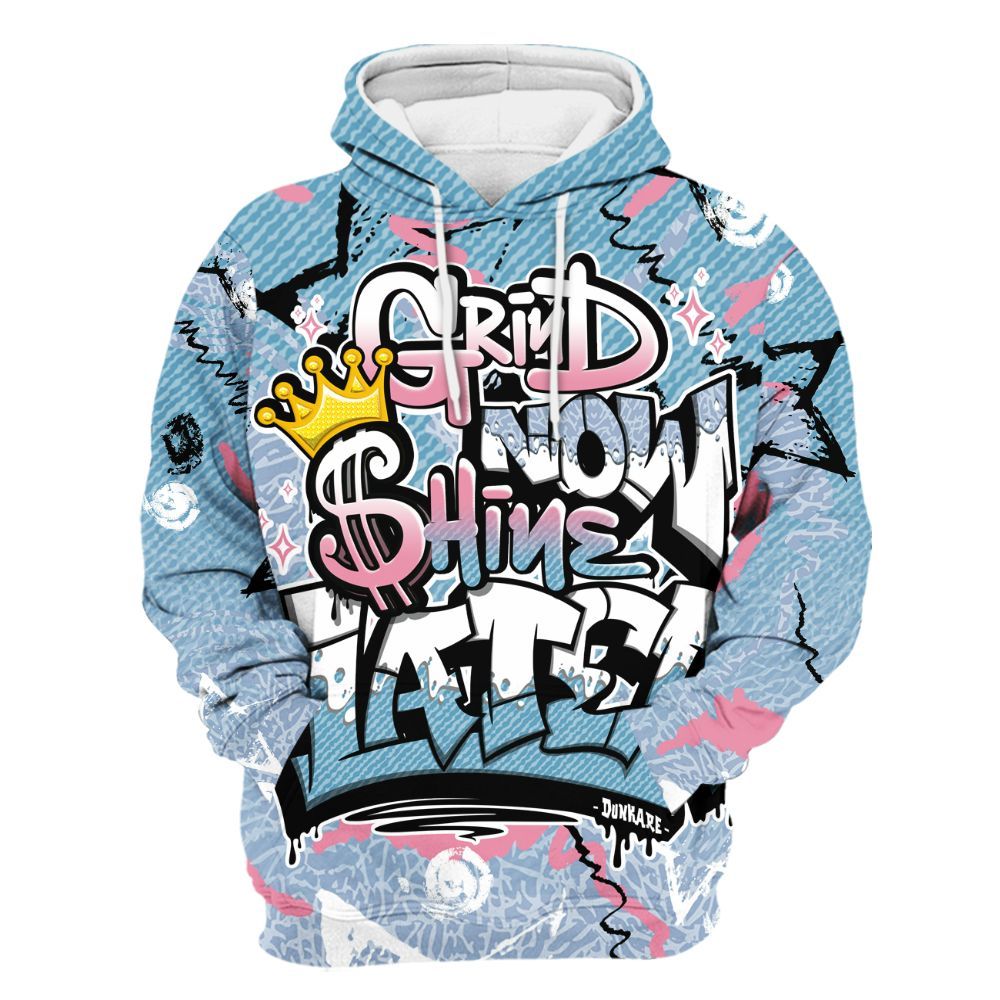 Hoodie To Match Denim Pink Glow 3s - Grind Shine Later Drip All Over Print