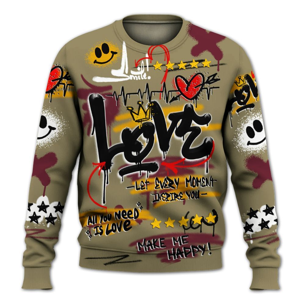Sweatshirt To Match Black Olive 7s - Happy Love Beats Graffiti Streetwear All Over Print