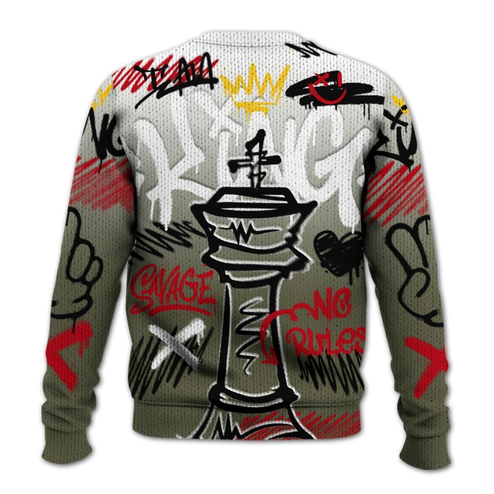 Knitted Sweater To Match Low OG Medium Olive 1s - Street King Chess Streetwear