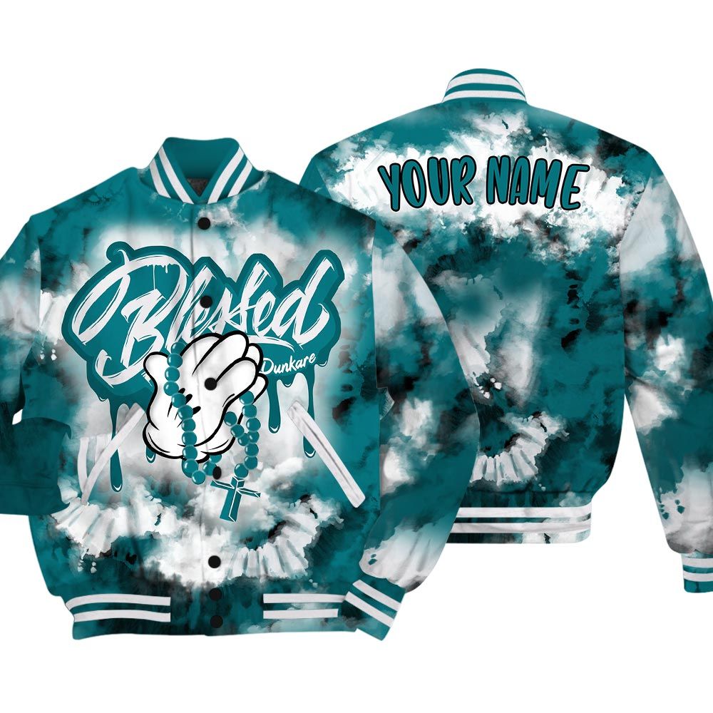 Varsity Jacket To Match Varsity Streetwear God Blessed Drip Tie Dye, Oxidized Green 4s T-Shirt, To Sneaker Oxidized Green 4s Baseball Varsity Jacket 1704 NCT