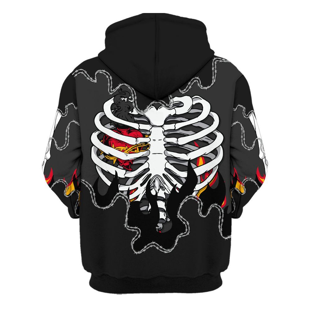 Hoodie To Match White Thunder 4s - Skeleton Heart On Fire All Over Print